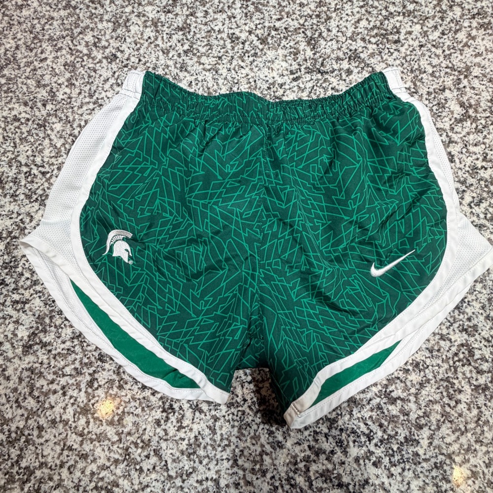 Nike Michigan State Spartans Running Shorts Womens Small Green White BTC Big10